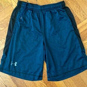 Under armor, blue and black men’s medium athletic shorts